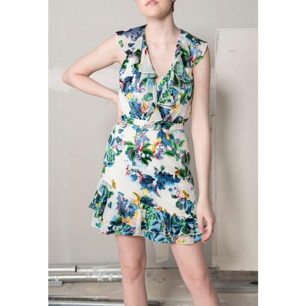 Saloni Cece Cloudy Devore Silk Dress Cream Begonia sz 8 NWT